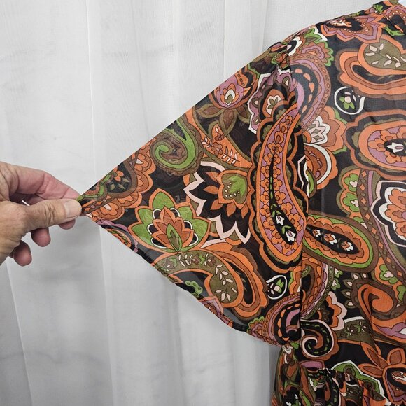 Cato Blouse Boho Paisley Floral Retro Sheer Tunic S - Picture 2 of 9